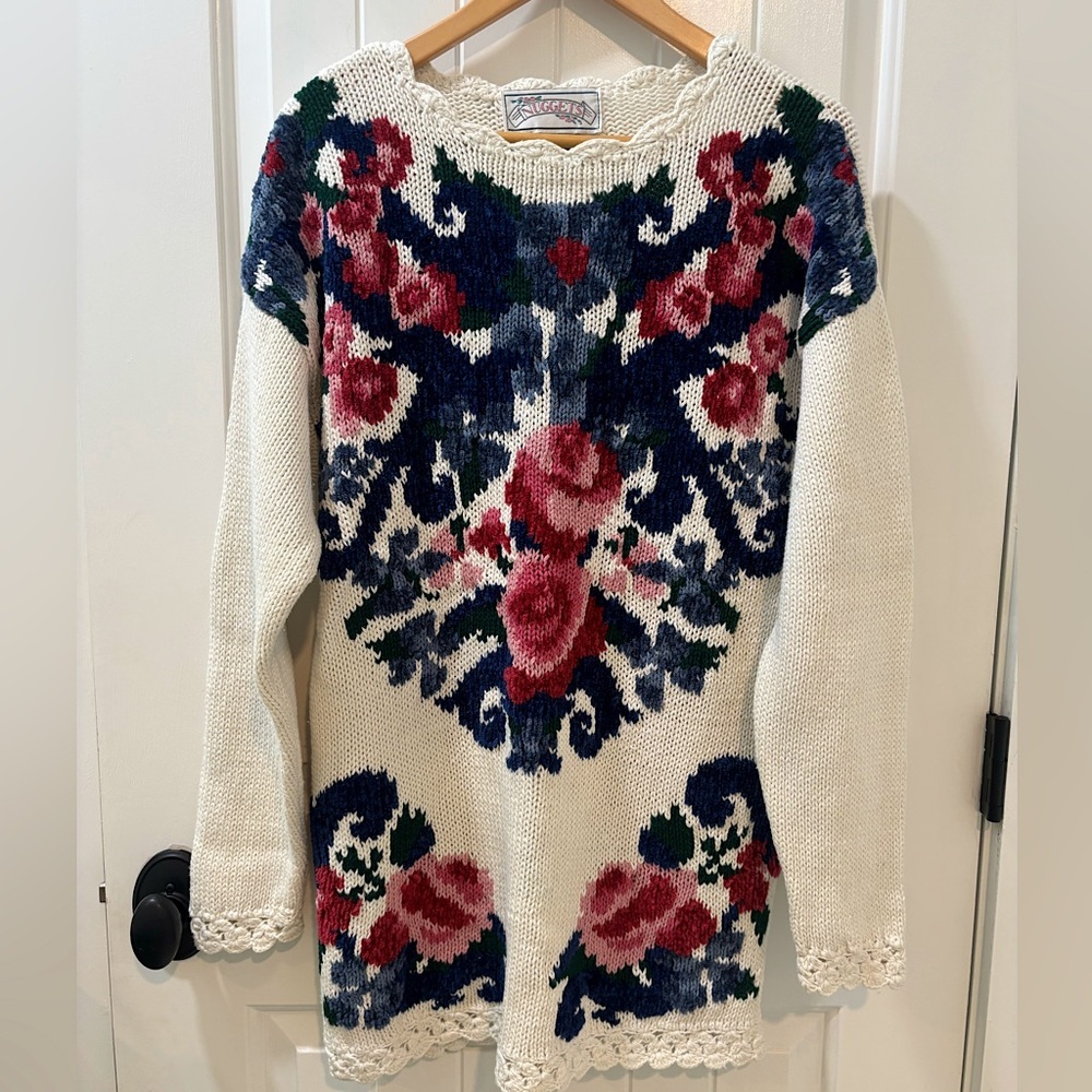 Vintage Nuggets Oversized Floral Sweater Women’s Size Medium Cottagecore